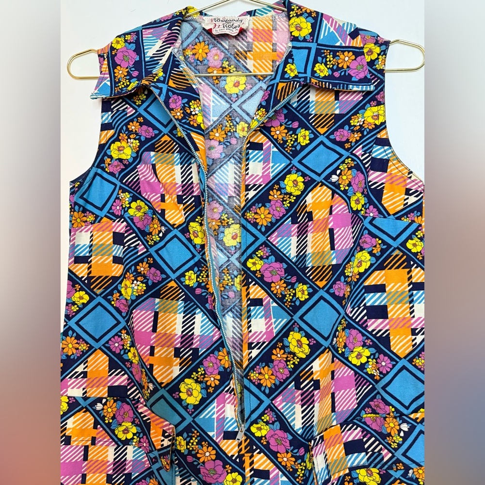 Authentic RETRO! Vintage Amazing Zip front Geometric Dress - Picture 6 of 6